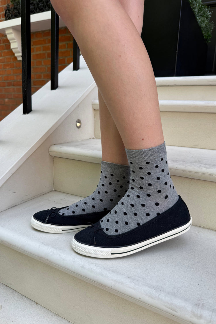 Polka Dots Socks | Grey With Black Polka Dots