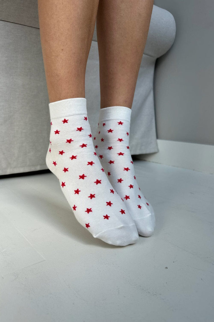 Stars Socks | White With Red Stars