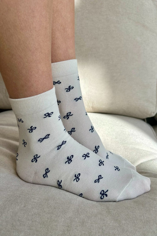 White with Navy Bow