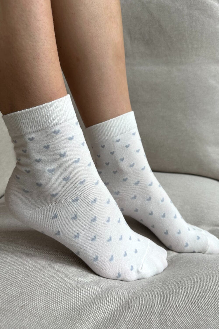 Heart Socks | White With Light Blue Hearts