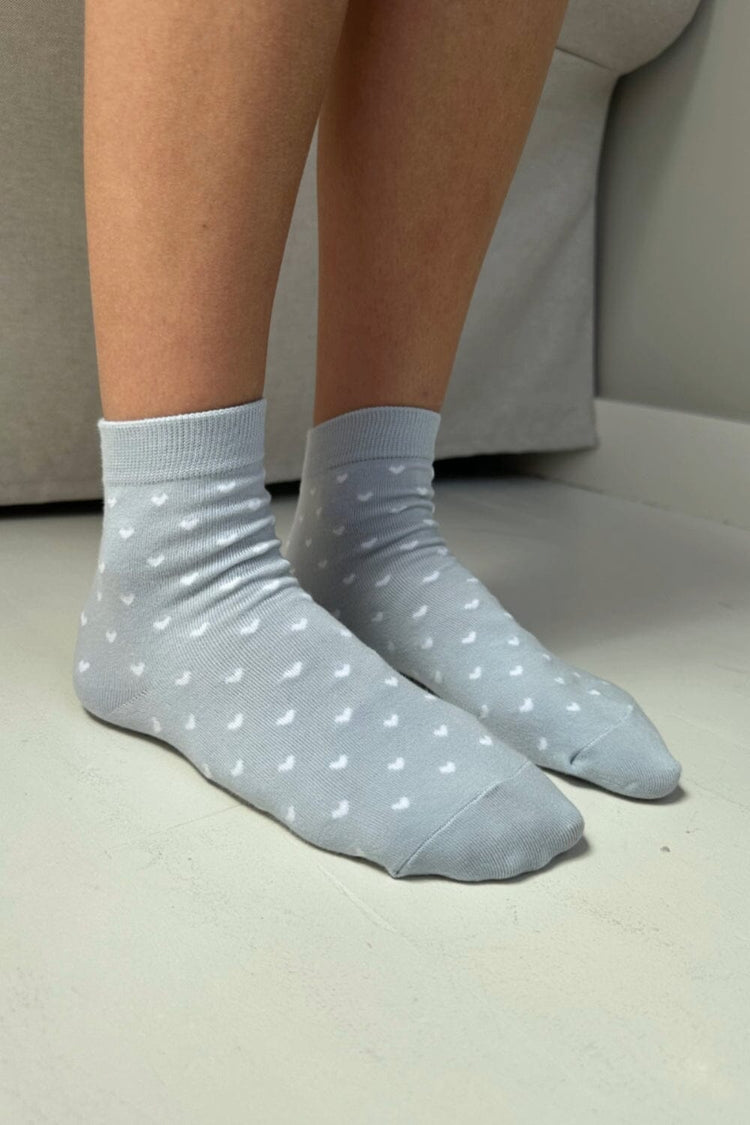 Hearts Socks | Light-Blue With White Hearts