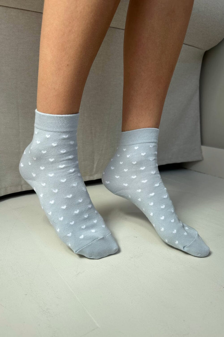 Hearts Socks | Light-Blue With White Hearts