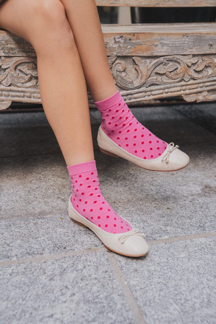 Polka Dots Socks | Pink with Red Polka Dots