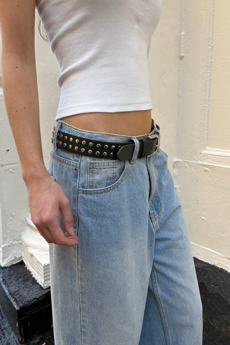 Faux Leather Stud Belt | Dark Green