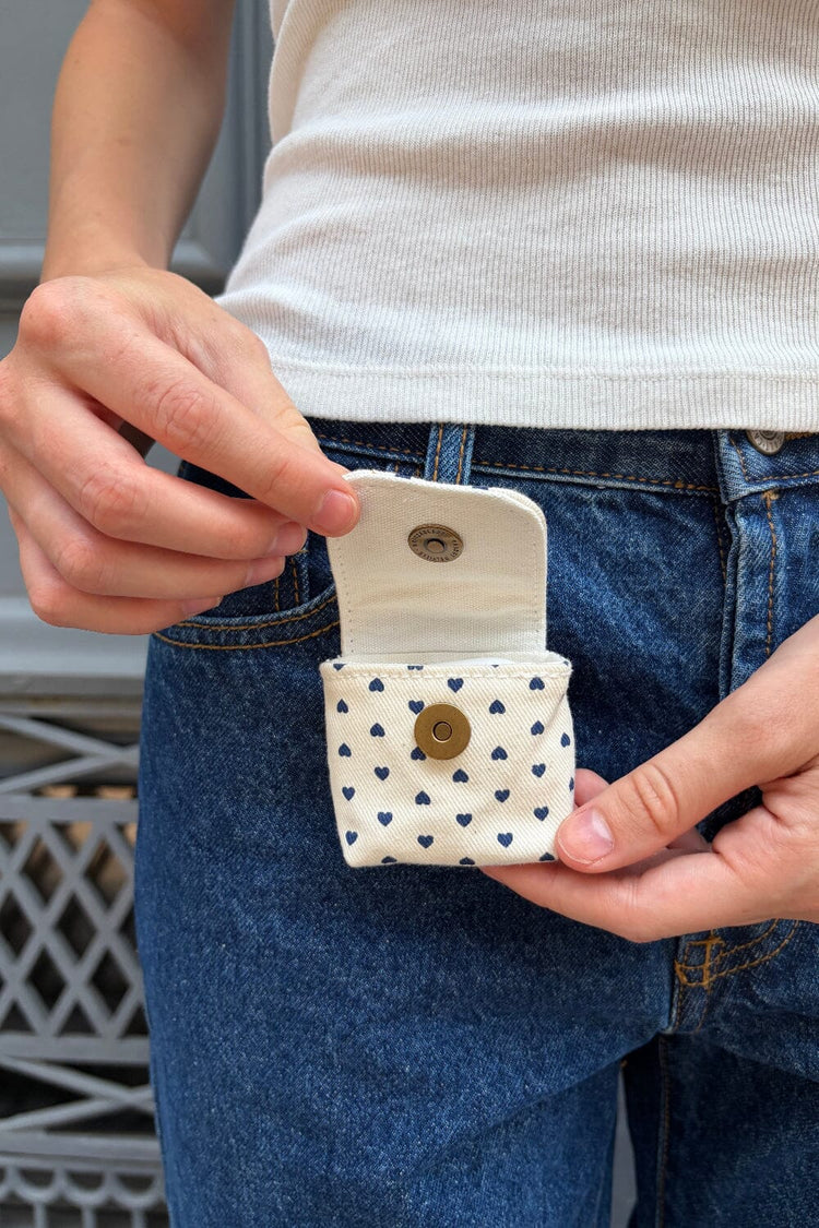 Heart Print Mini Bag Keychain | Ivory Navy Hearts
