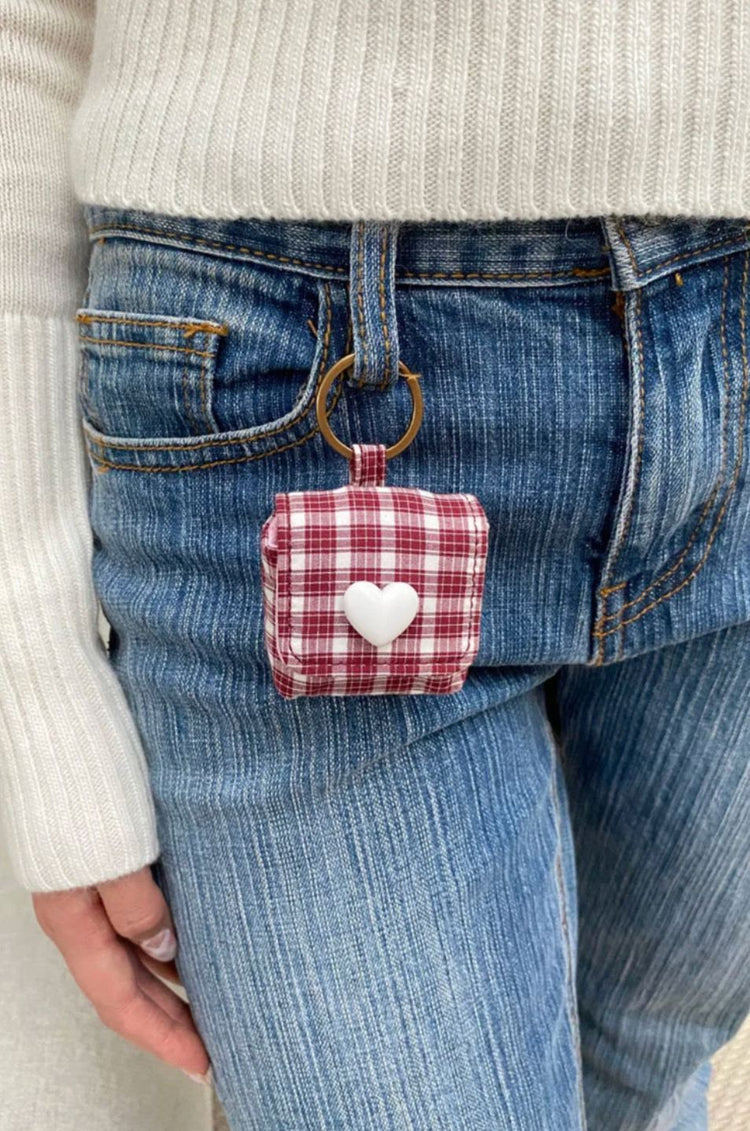 Plaid Mini Bag Keychain | Burgundy White Plaid