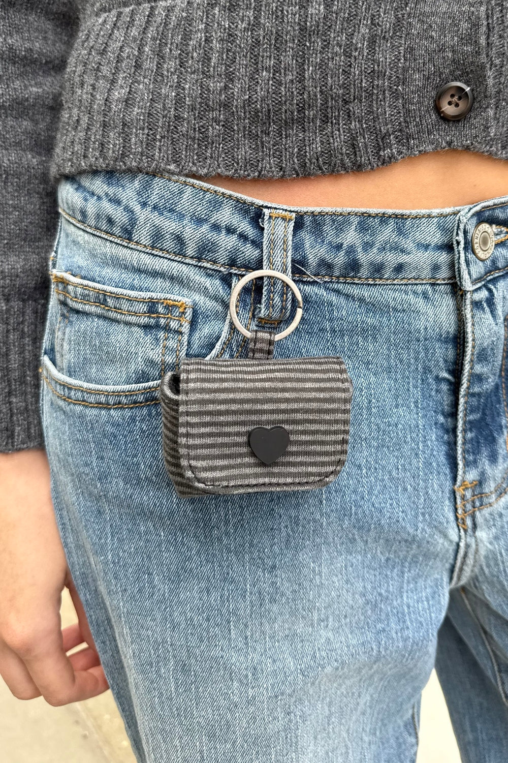 Striped Mini Bag Keychain | Grey Charcoal Stripes