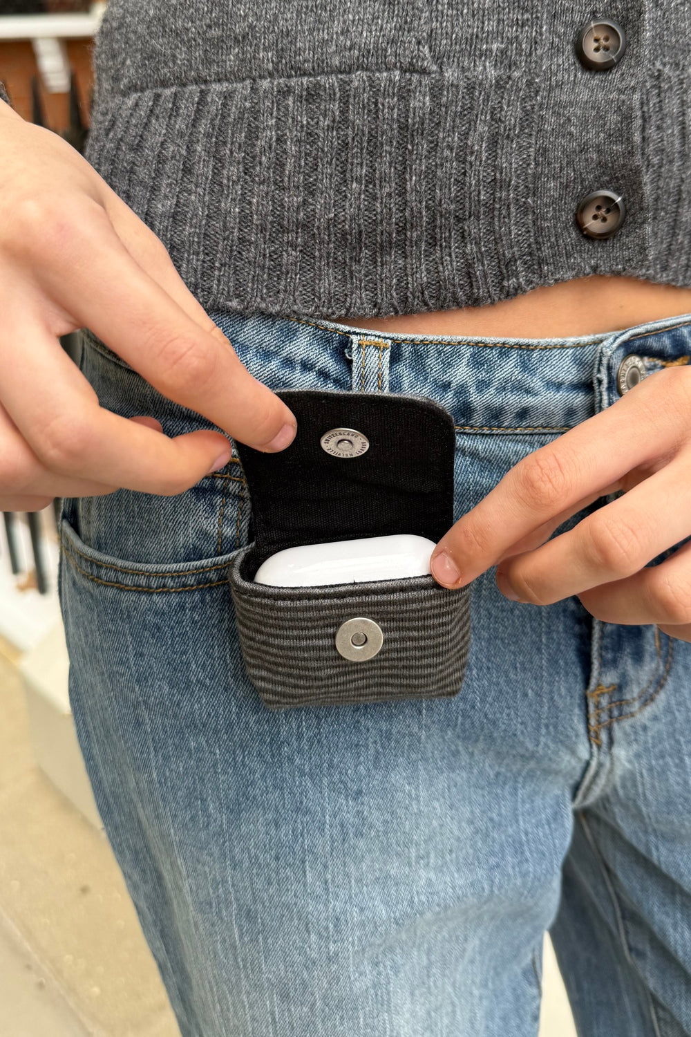 Striped Mini Bag Keychain | Grey Charcoal Stripes