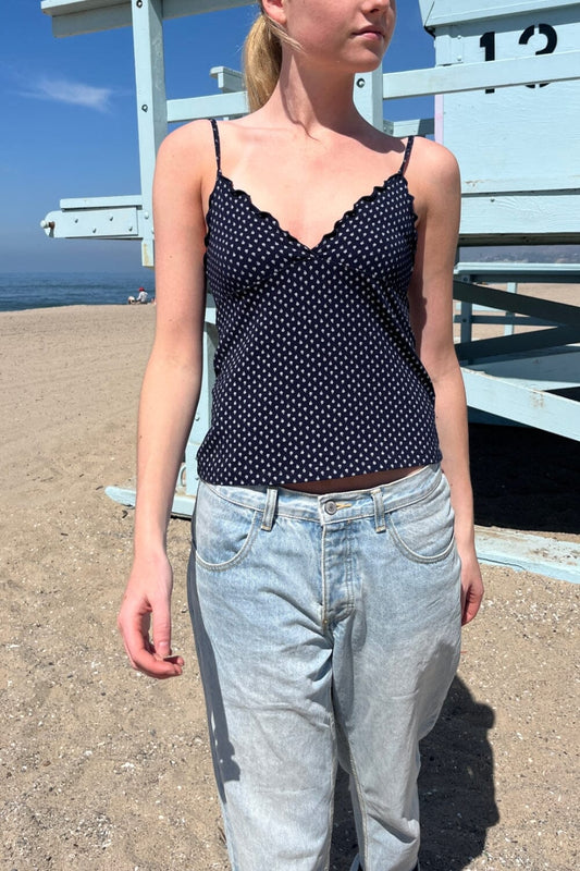 Navy Blue with Ivory Floral / XS/S
