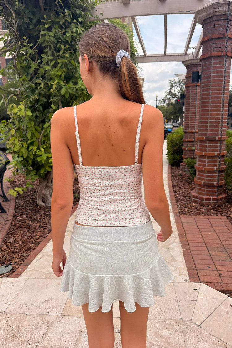 Serena Floral Tank | White With Pink Roses / XS/S