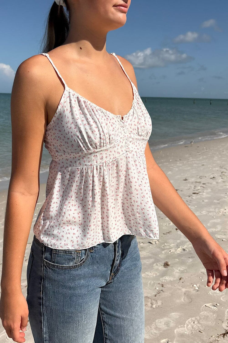 Tiffany Rosebud Tank | White with Rosebud / XS/S