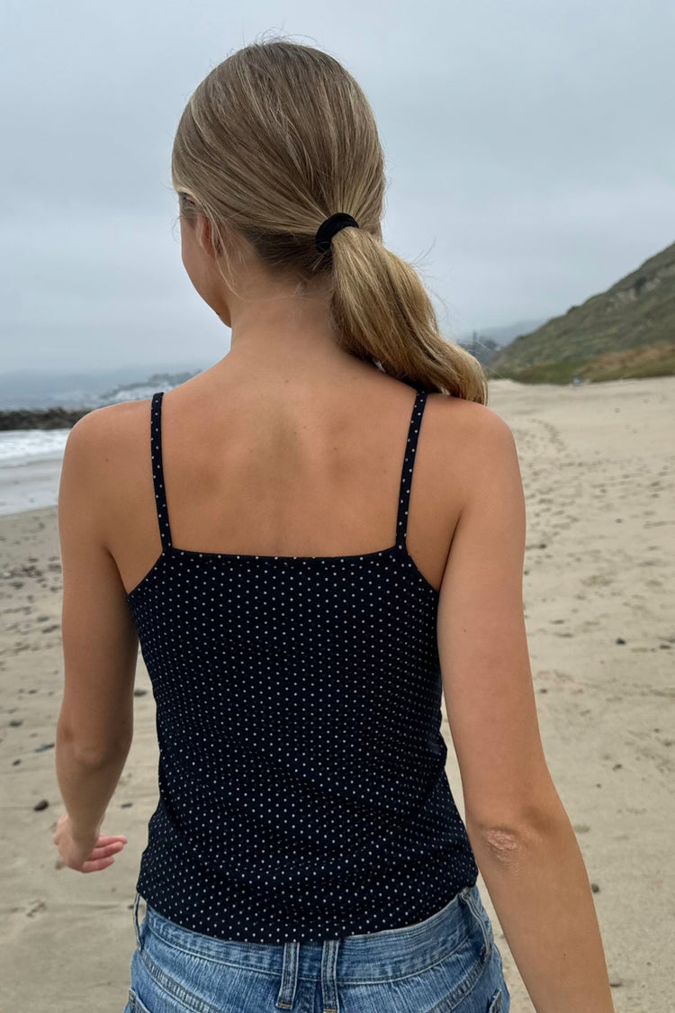 Tiffany Cotton Polka Dot Tank | Navy White Polka Dots / XS/S