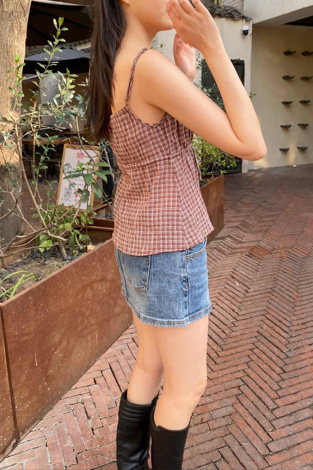 Tiffany Gingham Top | Brown Plaid / XS/S