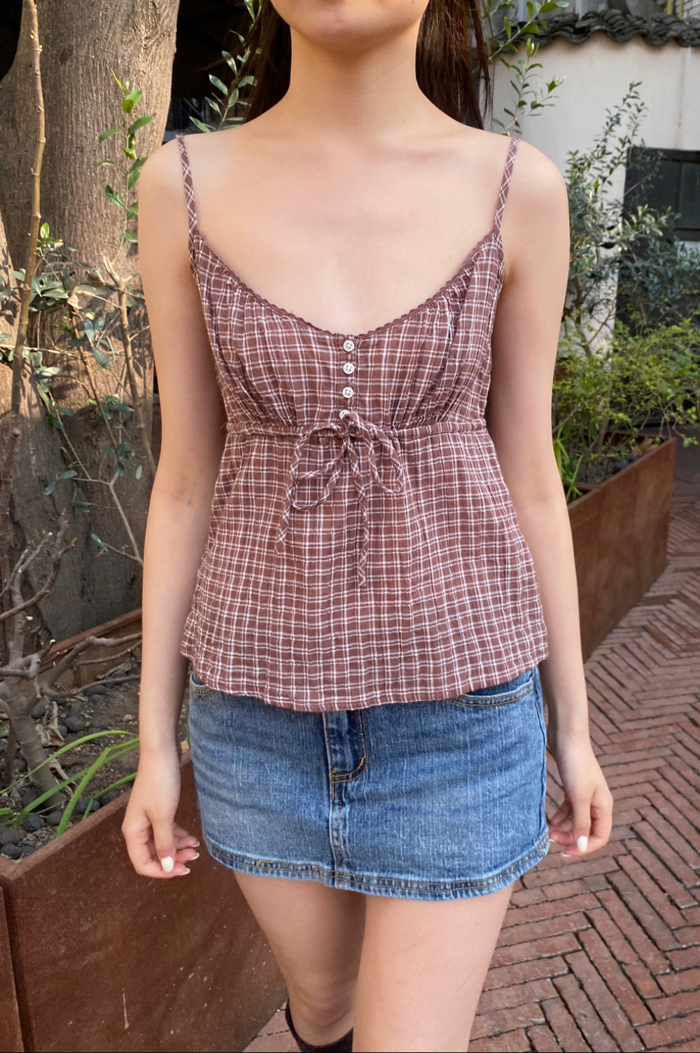 Tiffany Gingham Top | Brown Plaid / XS/S