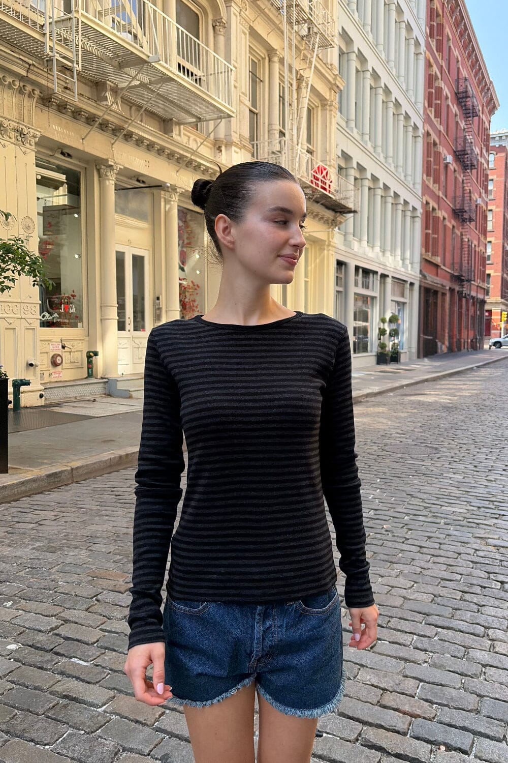 Leah Stripe Top | Dark Grey And Black Stripes / XS/S