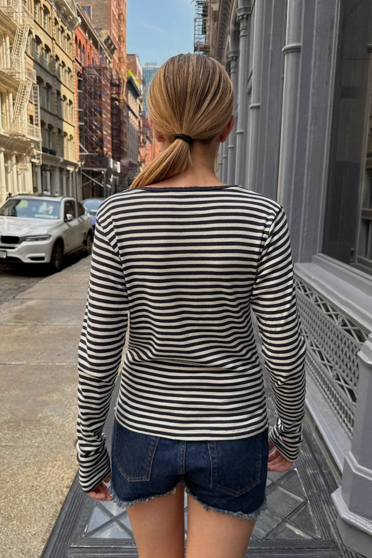 Leah Stripe Top | Navy Blue with Ivory Stripes / XS/S