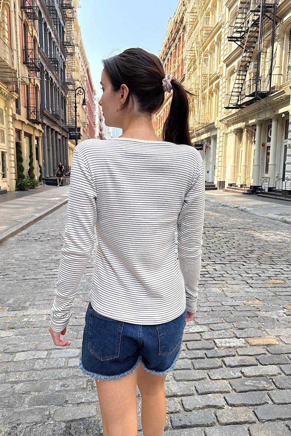White With Faded Navy Stripes / S