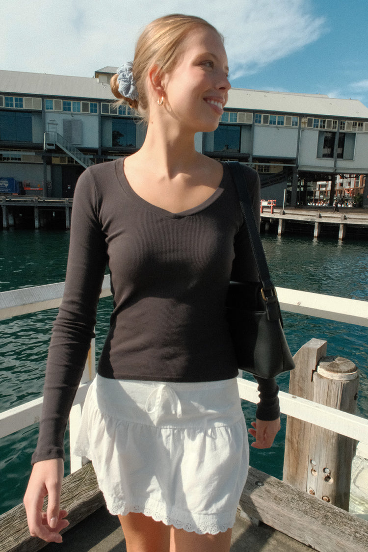 Leah V-neck Top | Brown / XS/S