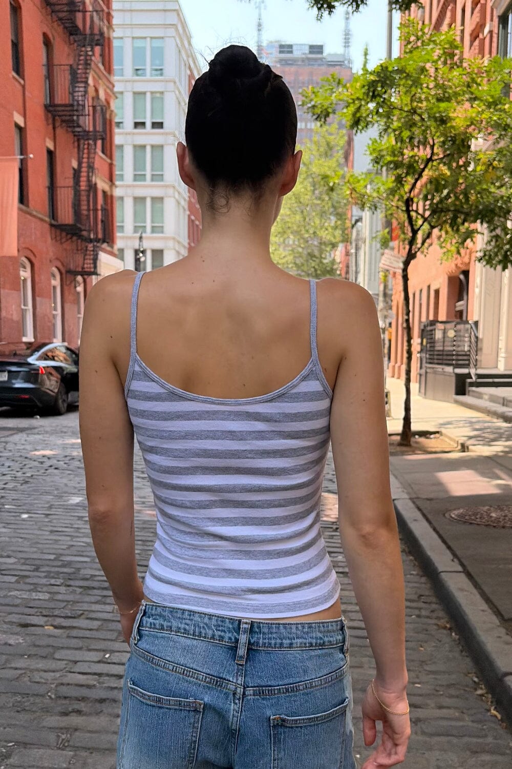 Gestreiftes Tanktop „Skylar“ | Heather Grey with White Stripes / XS/S