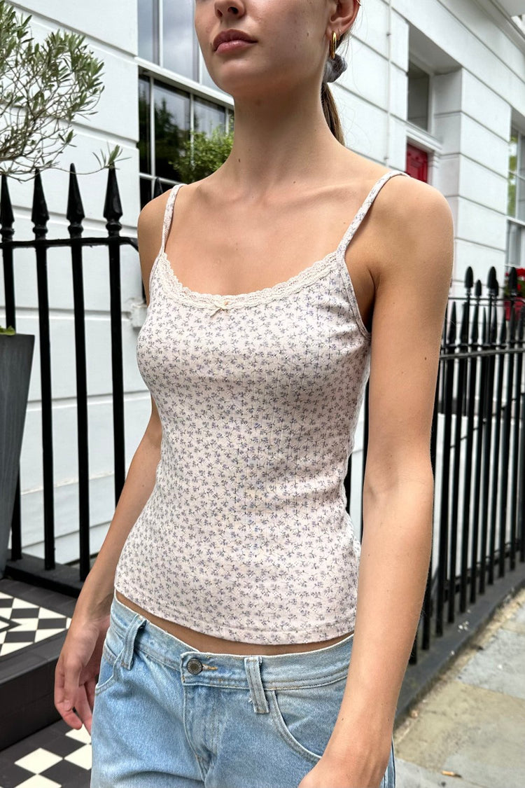 Skylar Floral Eyelet Tank | Light Pink Lilac Floral / XS/S