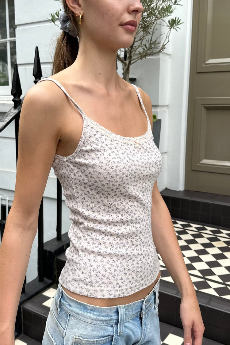 Skylar Floral Eyelet Tank | Light Pink Lilac Floral / XS/S