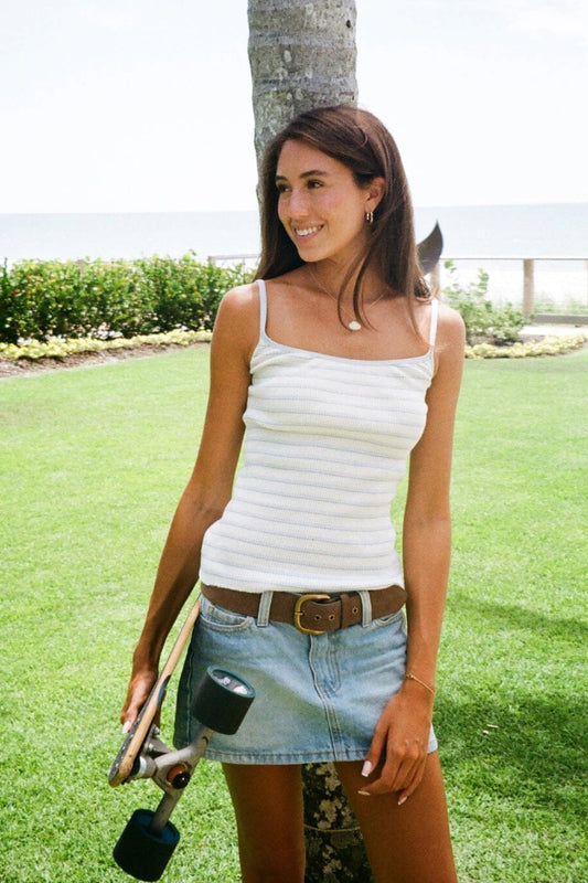 Ivory with Navy and Blue Stripes / XS/S