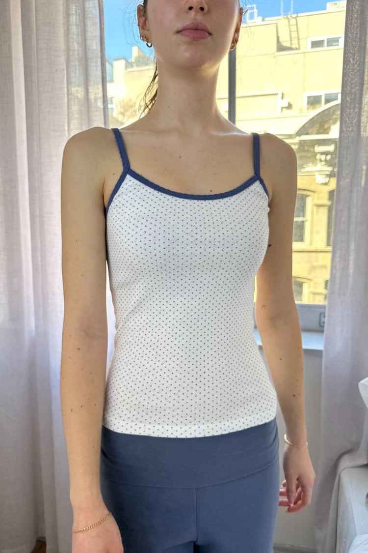 Skylar Polka Dot Eyelet Tank | Ivory With Navy Blue Polka Dots / XS/S