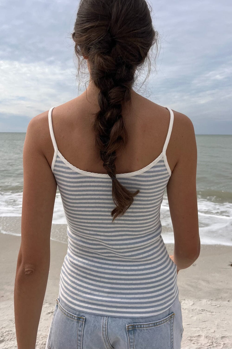 Skylar Striped Eyelet Tank | Light Blue With White Stripes / S