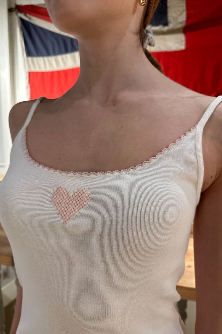 Skylar Cross Stitch Heart Tank | White / XS/S