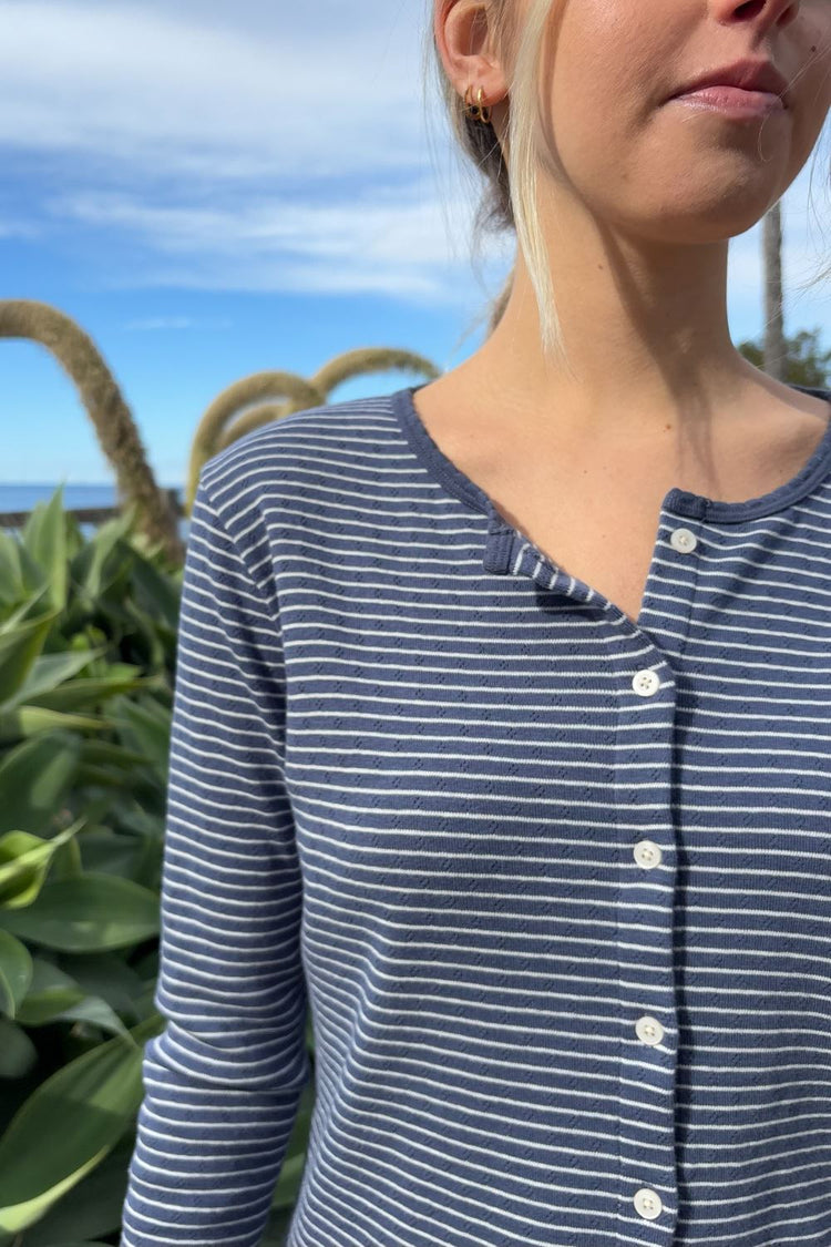 Zelly Striped Eyelet  Top | Faded Blue With White Stripes / S