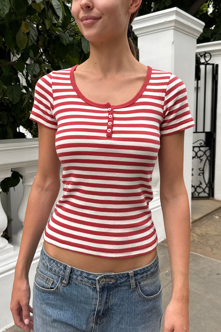 Zelly Stripe Top | Faded Red And White Stripe