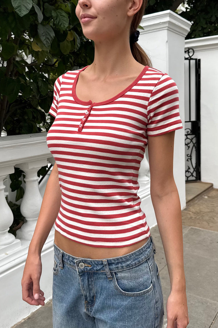 Zelly Stripe Top | Faded Red And White Stripe