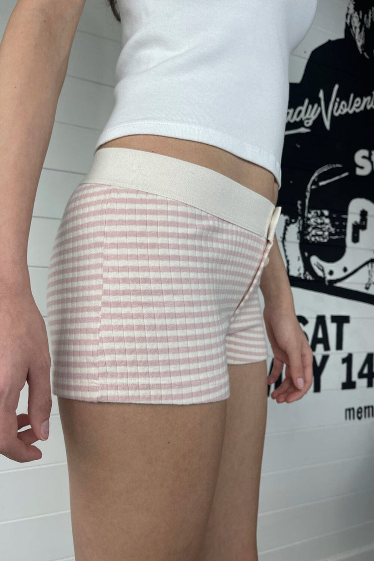 Boyshort Thick Ribbed Underwear | Pink and Ivory / XS/S