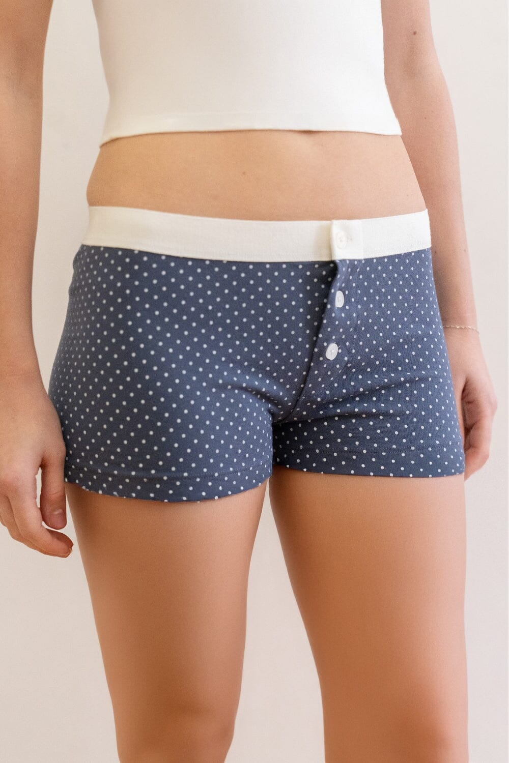 Boy Short Polka Dot Underwear | Faded Navy Blue With White Polka Dots / XS/S