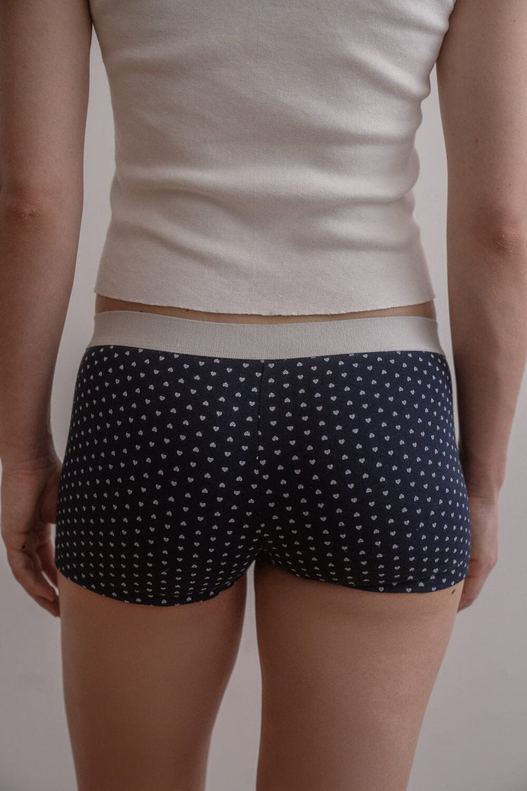 Boy Short Heart Underwear | Navy Blue with White Hearts / XS/S
