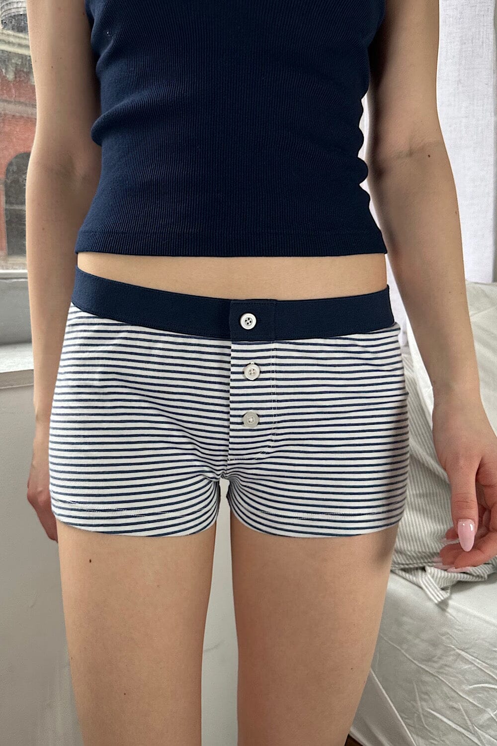 Boy Short Striped Underwear | White With Faded Navy Stripes / XS/S
