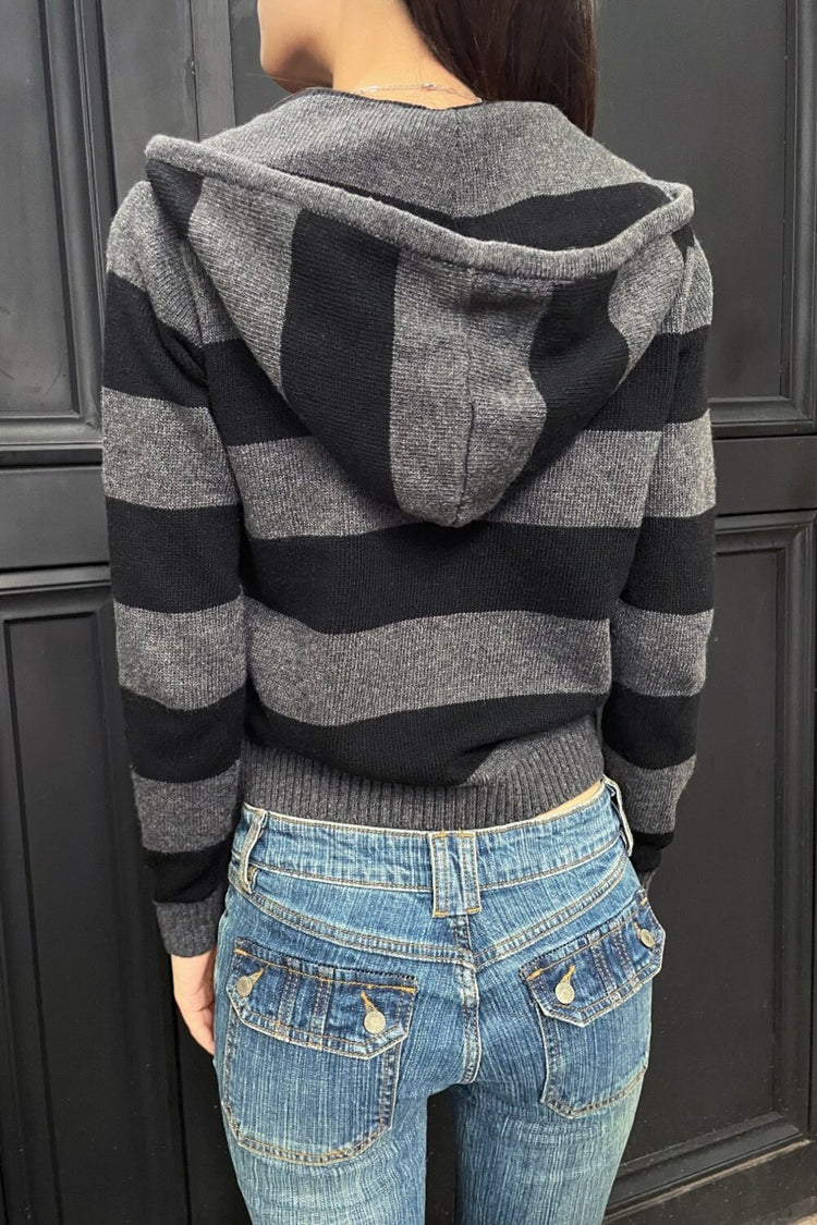 Alana Wool Striped Zip Up Sweater | Dark Heather Grey / Cropped Fit