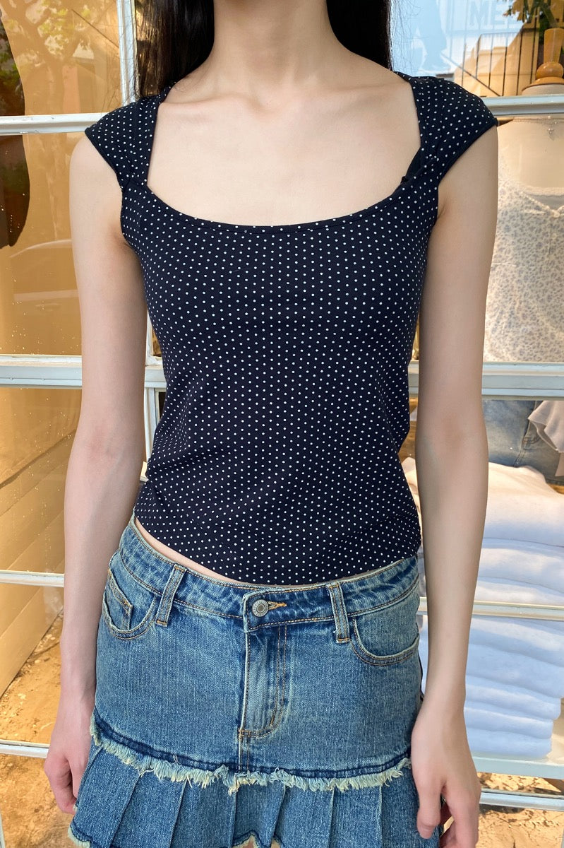 Faded Navy Blue With White Polka Dots