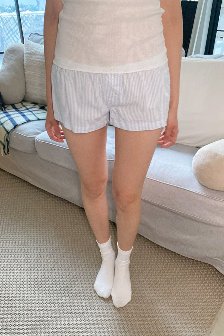 Keira Pajama Shorts | Light Blue with White Stripes / XS/S