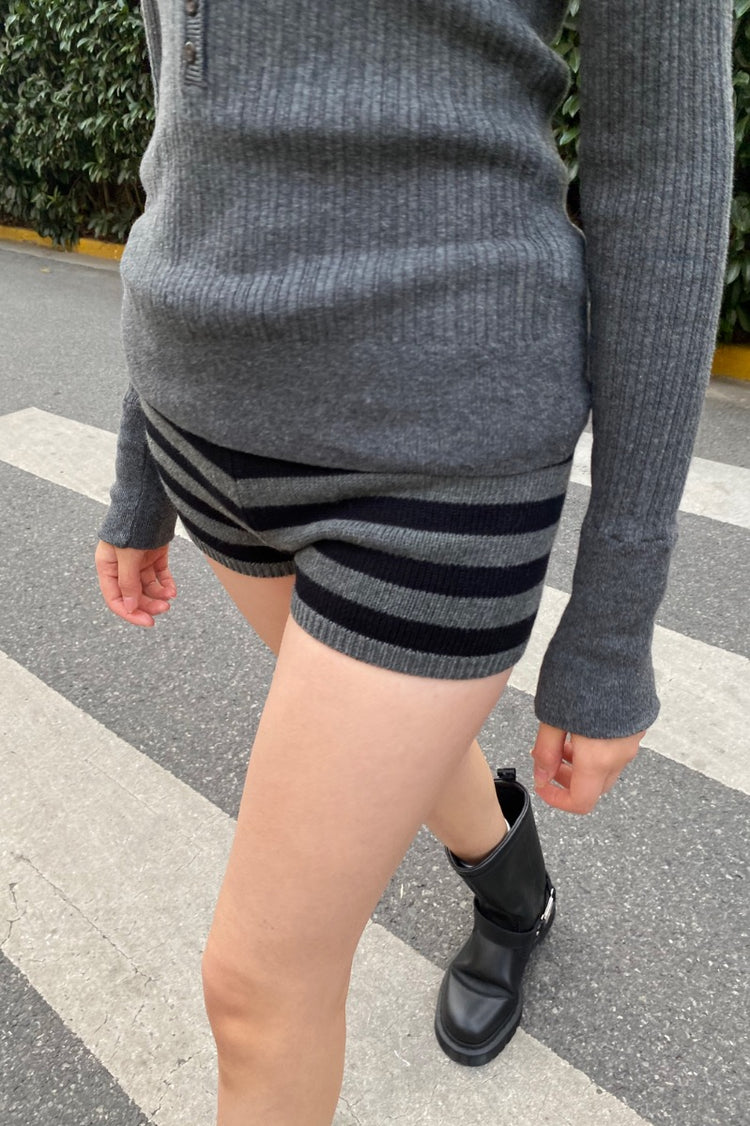 Madelyn Stripes Knit Shorts | Black and Grey Stripes