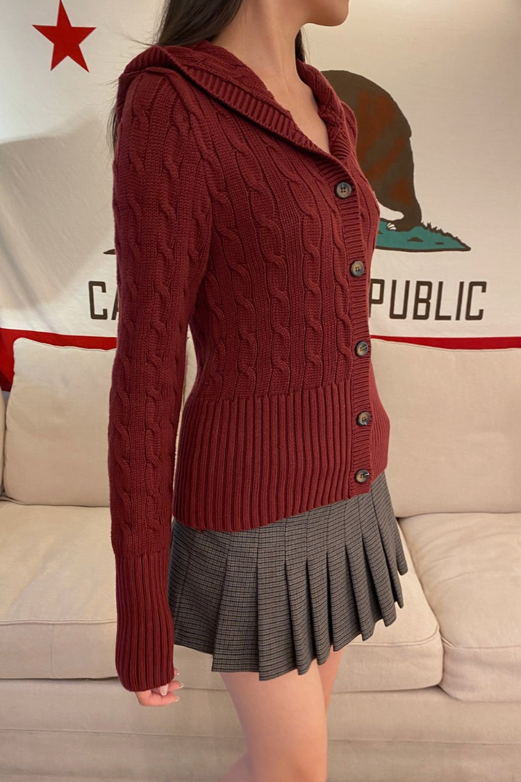 Aura Cable Knit Cardigan | Bordeaux