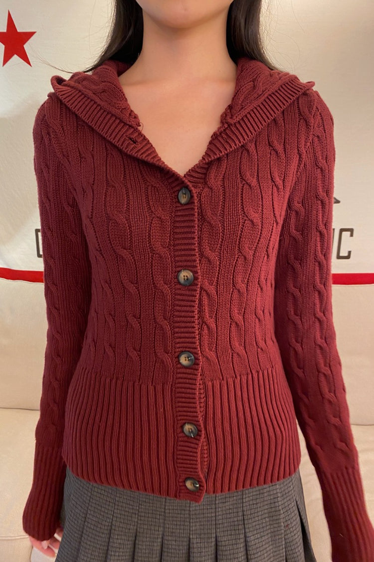 Aura Cable Knit Cardigan | Bordeaux