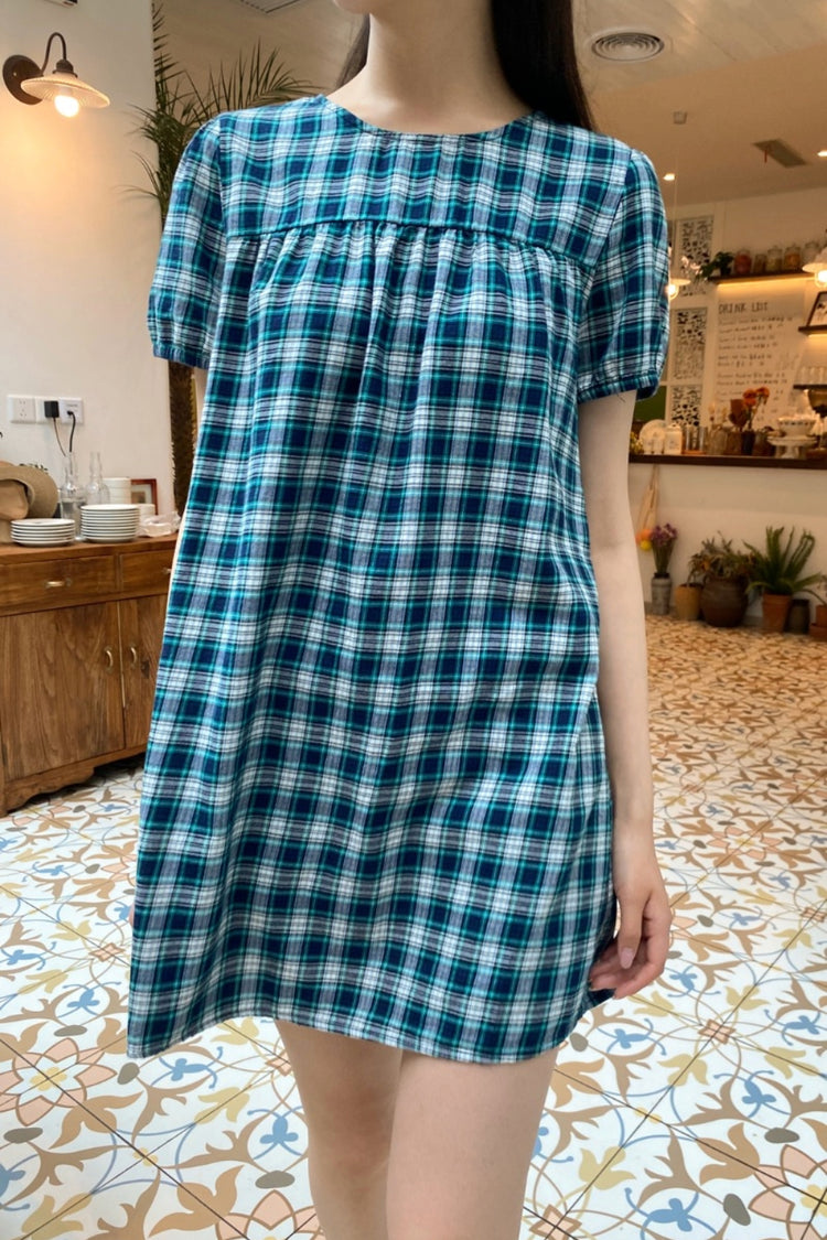Adhara Plaid Dress | Ocean Blue And Navy Plaid / XS/S