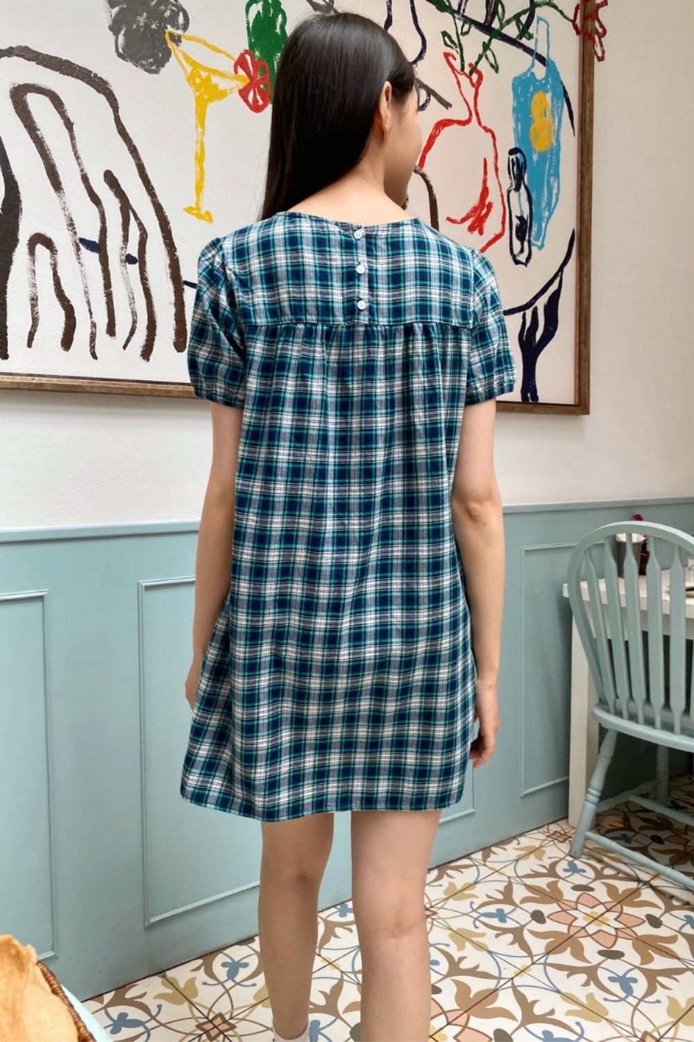 Adhara Plaid Dress | Ocean Blue And Navy Plaid / XS/S