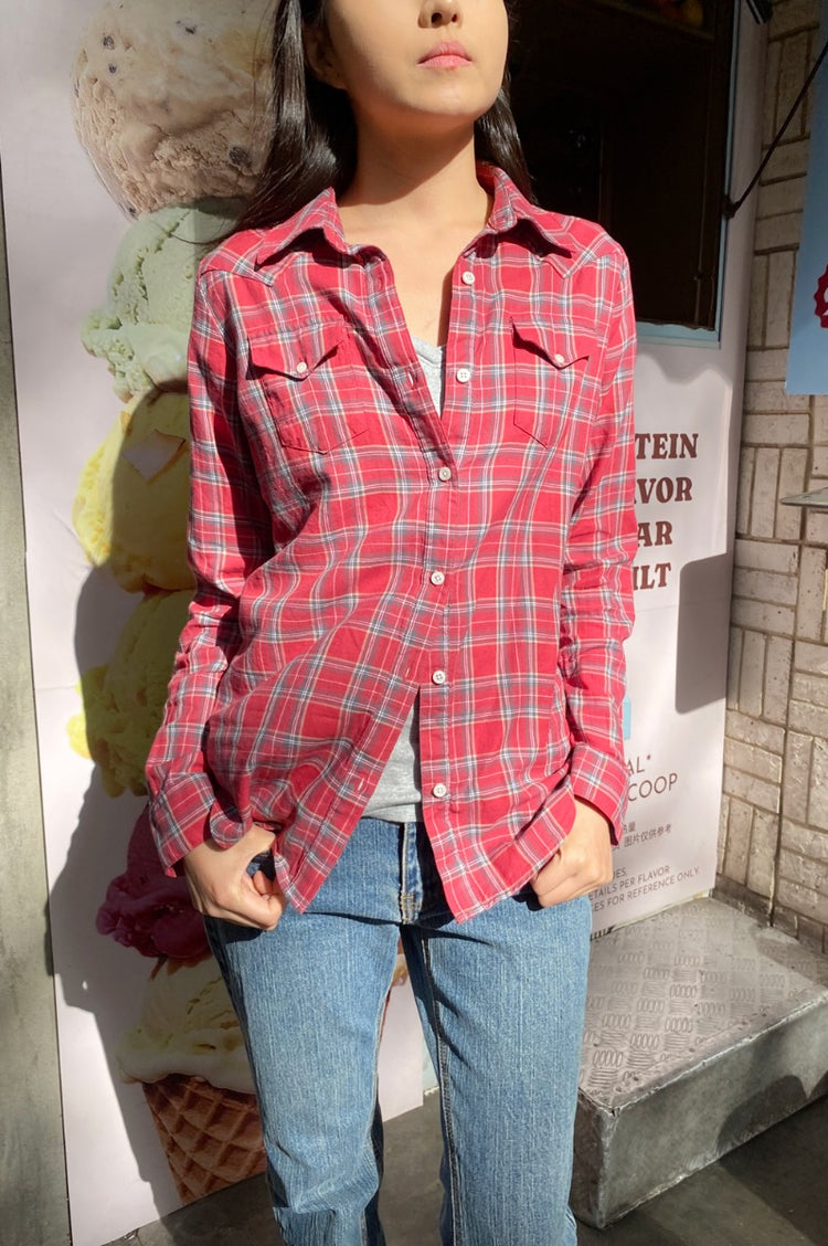 Stephanie Plaid Top | Red Brown and White Plaid