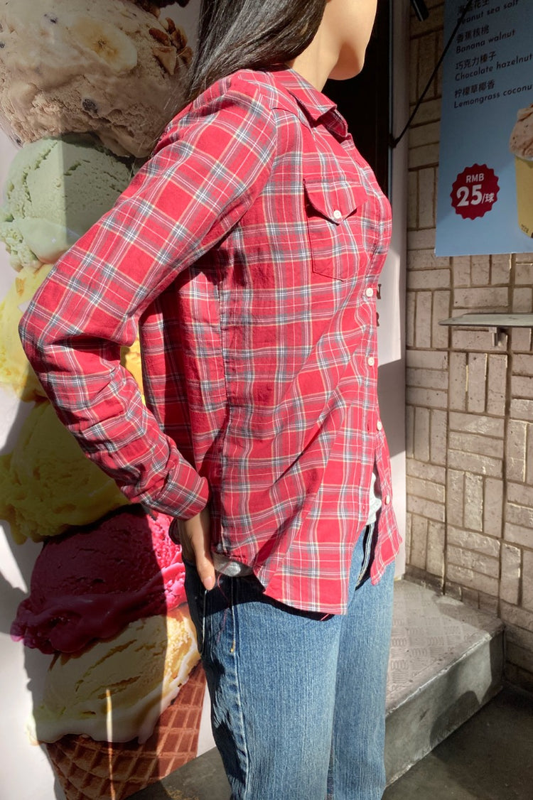 Stephanie Plaid Top | Red Brown and White Plaid