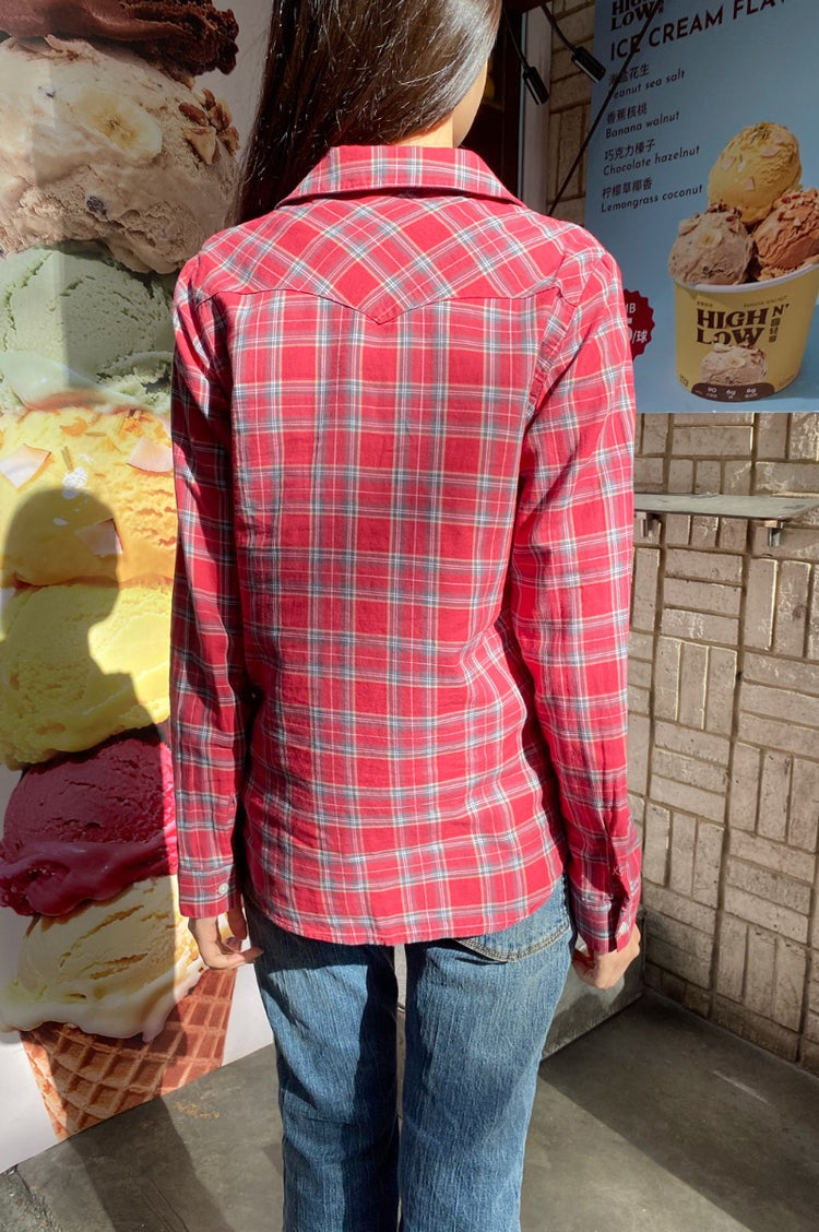 Stephanie Plaid Top | Red Brown and White Plaid