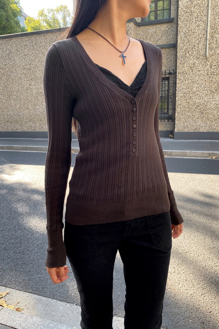 Grace V-Neck Sweater | Brown / XS/S