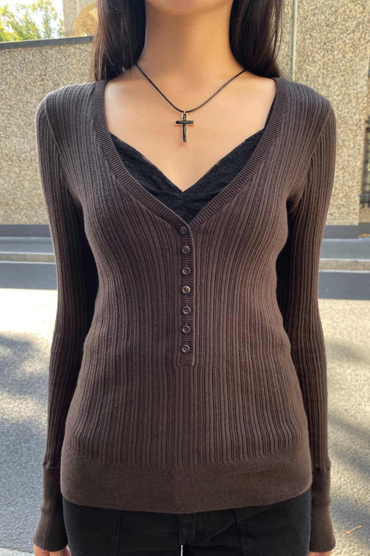 Grace V-Neck Sweater | Brown / XS/S