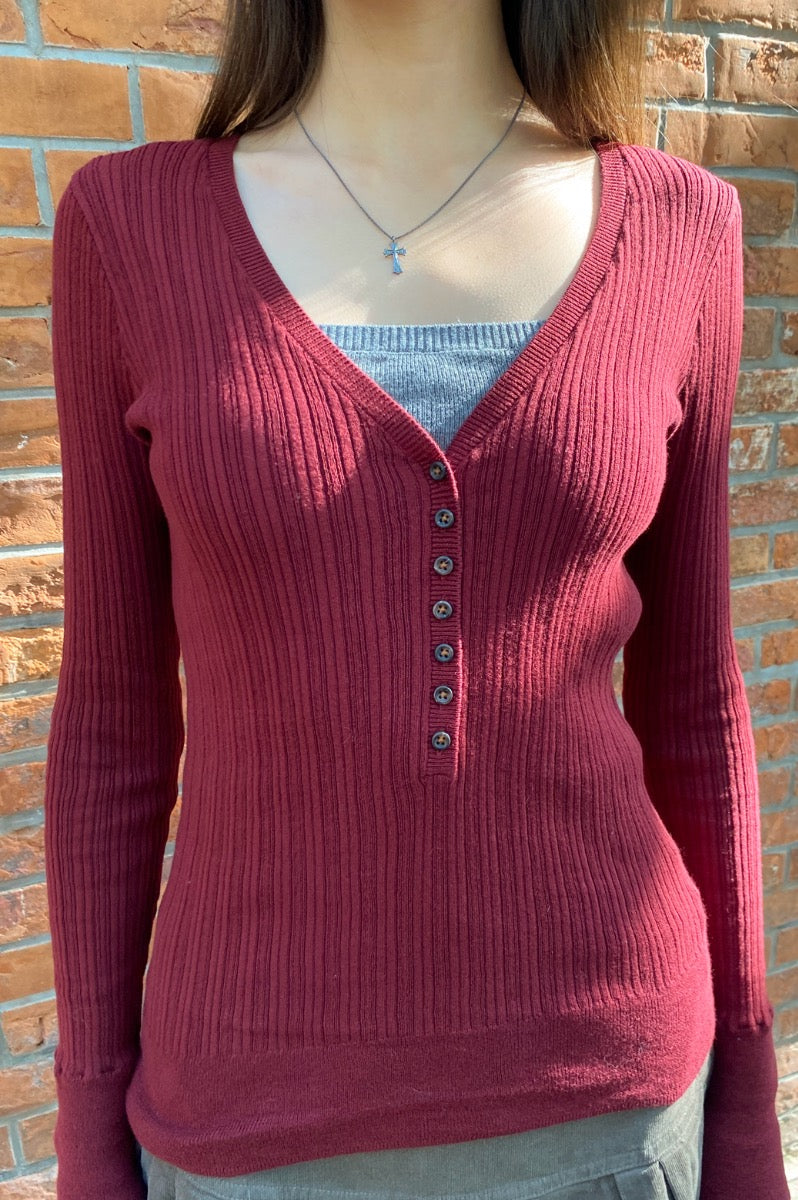 Grace V-Neck Sweater | Bordeaux / XS/S